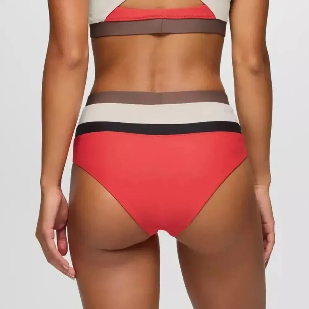 Prana Baja Bound High Rise Swim Bottom Women's L Rose Fire Colorblock Sporty
